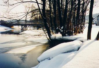 Pfreimd mit Brcke im Winter